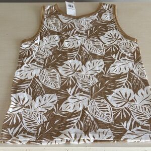 Old Navy Brown and White Leaf Print Tank Top